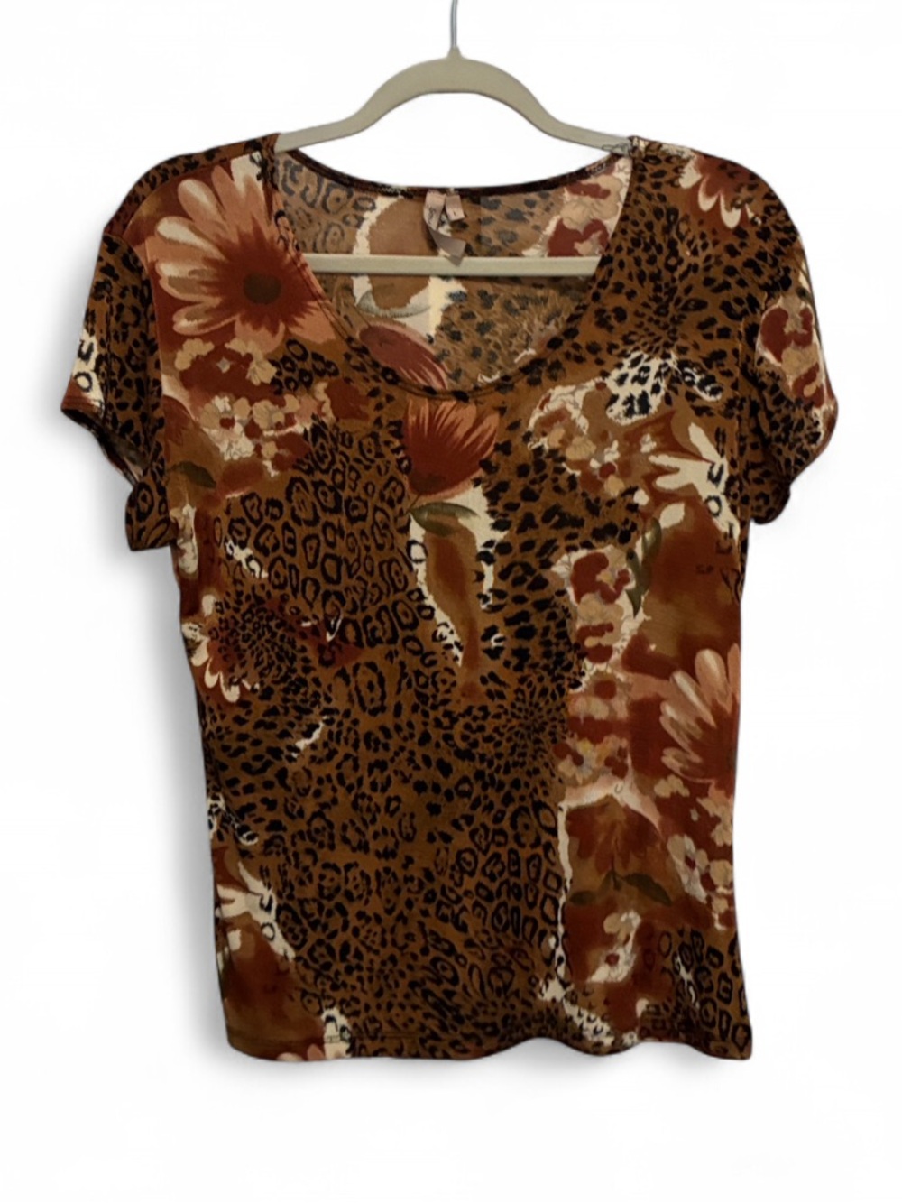 Y2K Susan Lawrence Brown Floral & Leopard Short Sleeve Tee